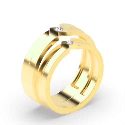 Bezel Setting Round Yellow Gold Couple Couples Engagement Rings