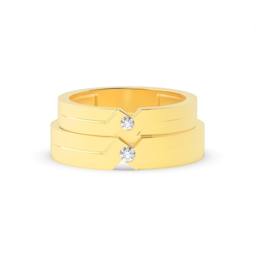 Bezel Setting Round Yellow Gold Couple Couples Engagement Rings