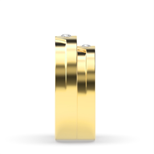 Bezel Setting Round Yellow Gold Couple Couples Engagement Rings