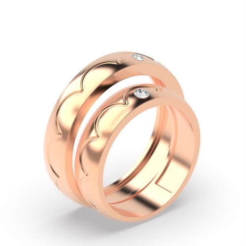 Bezel Setting Round Rose Gold Golden Couples Engagement Rings