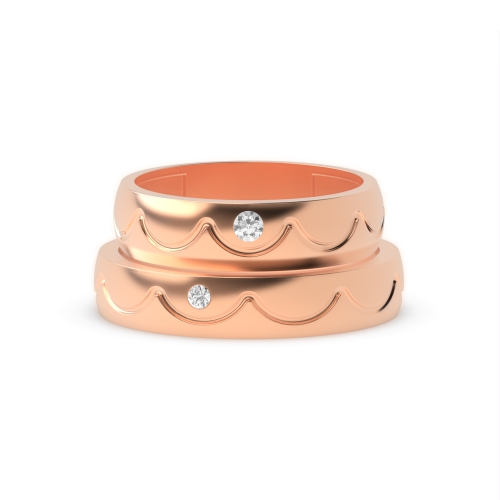 Bezel Setting Round Rose Gold Golden Couples Engagement Rings