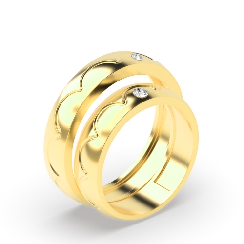 Bezel Setting Round Yellow Gold Golden Couples Engagement Rings