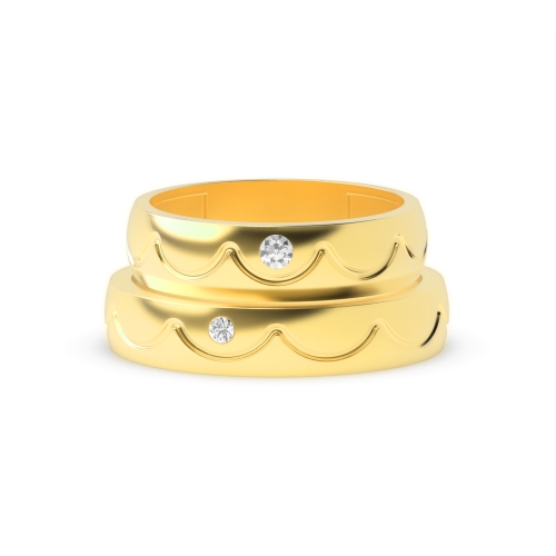 Bezel Setting Round Yellow Gold Golden Couples Engagement Rings