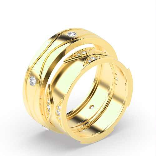 Channel Setting Round Yellow Gold Nice couple band Couples Engagement Rings