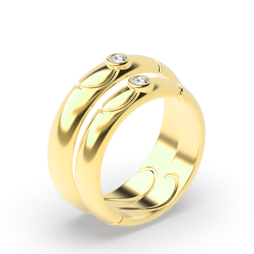 Bezel Setting Round Shape Diamond Couple Band Engagement Ring