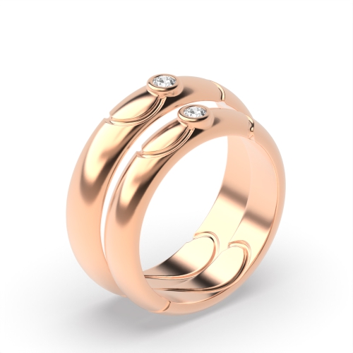 Bezel Setting Round Rose Gold Orbitnexus Couples Engagement Rings