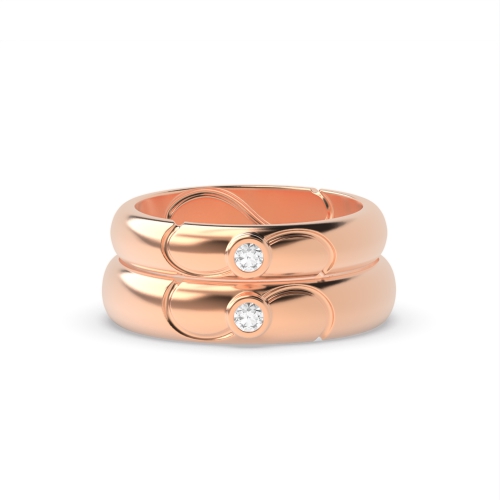 Bezel Setting Round Rose Gold Orbitnexus Couples Engagement Rings