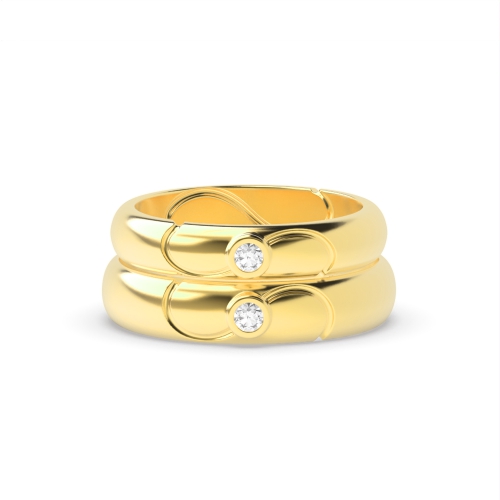 Bezel Setting Round Yellow Gold Orbitnexus Couples Engagement Rings