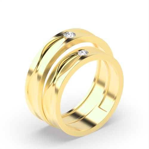 Bezel Setting Round Shape Diamond Couple Band Ring | Abelini 