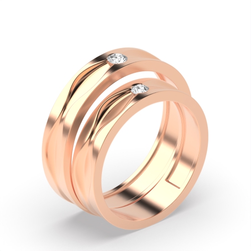 Bezel Setting Round Rose Gold Gemcircuit Couples Engagement Rings