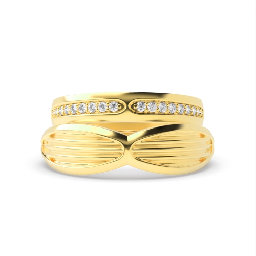 Pave Setting Round Yellow Gold Infinity Couples Engagement Rings