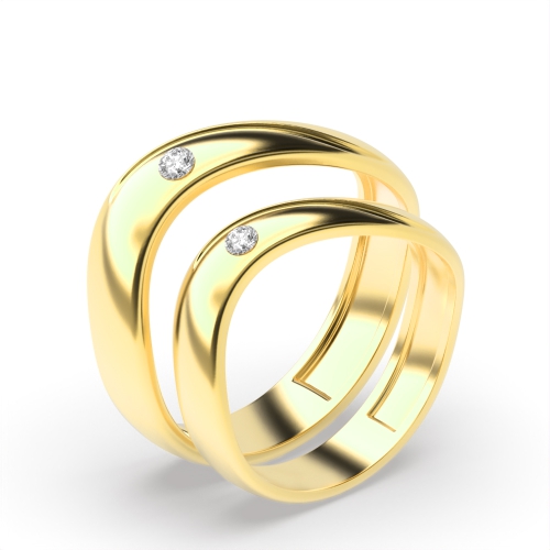 Bezel Setting Round Shape Diamond Couple Band Ring | Abelini Uk