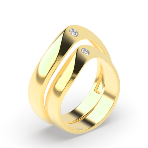 Bezel Setting Round Shape Diamond Couple Bande Wedding Ring
