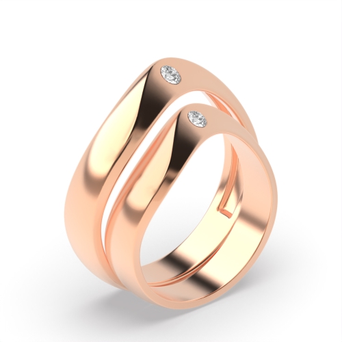 Bezel Setting Round Rose Gold Starcircuit Couples Engagement Rings