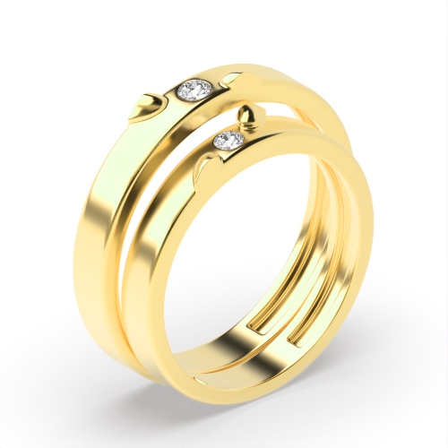 Bezel Setting Round Shape Diamond Simple Design Couple Band Ring