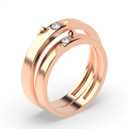Bezel Setting Round Rose Gold Simple couple band heart Couples Engagement Rings