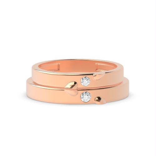 Bezel Setting Round Rose Gold Simple couple band heart Couples Engagement Rings