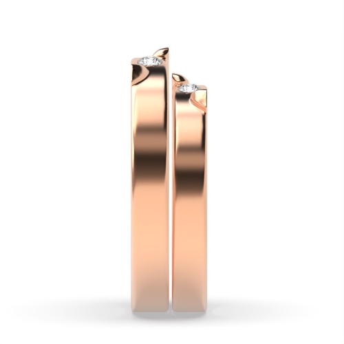 Bezel Setting Round Rose Gold Simple couple band heart Couples Engagement Rings