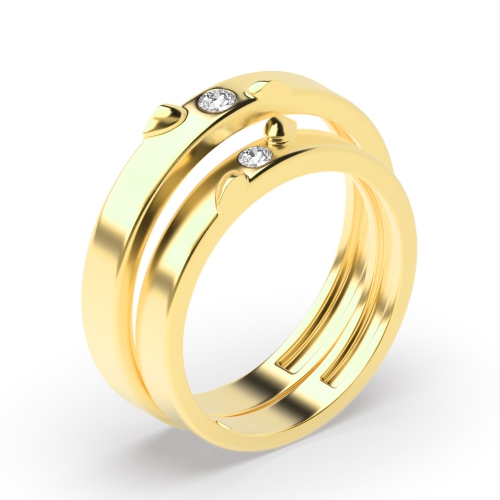 Bezel Setting Round Yellow Gold Simple couple band heart Couples Engagement Rings