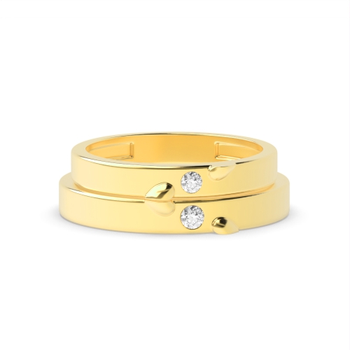 Bezel Setting Round Yellow Gold Simple couple band heart Couples Engagement Rings