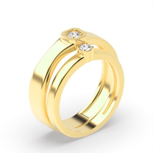 4 Prong Setting Round Shape Diamond Simple Couple Band Ring