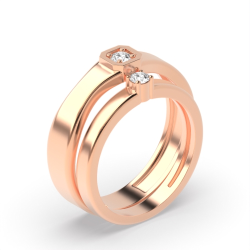 4 Prong Round Rose Gold Midset couple band Couples Engagement Rings