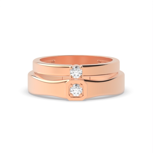 4 Prong Round Rose Gold Midset couple band Couples Engagement Rings