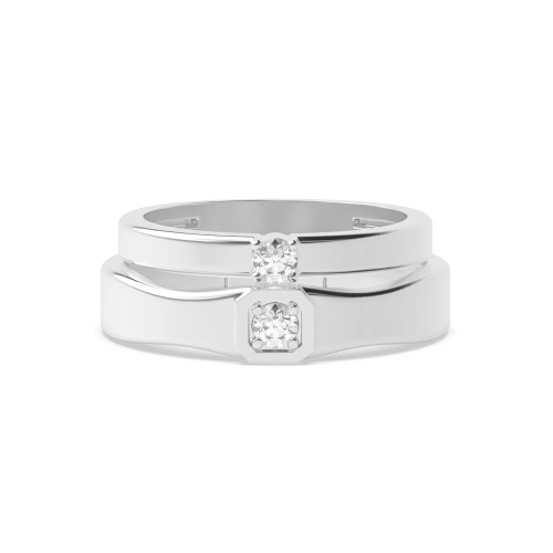 4 Prong Round Midset couple band Naturally Mined Diamond Engagement Rings