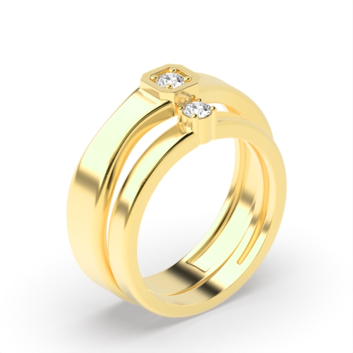 4 Prong Round Yellow Gold Midset couple band Couples Engagement Rings
