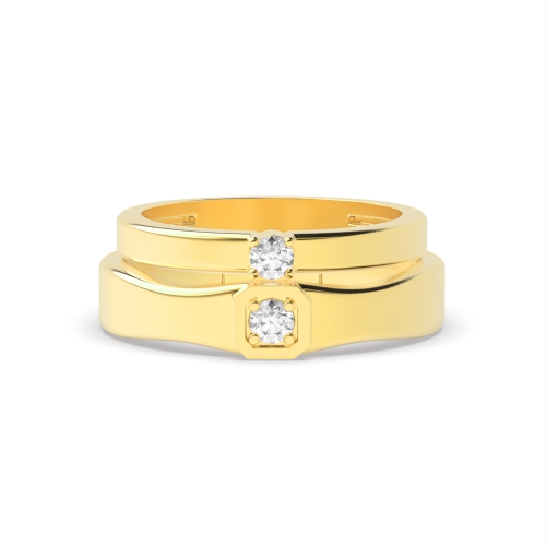 4 Prong Round Yellow Gold Midset couple band Couples Engagement Rings