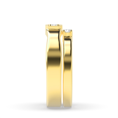 4 Prong Round Yellow Gold Midset couple band Couples Engagement Rings