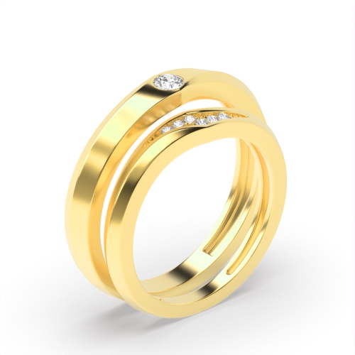 Pave Setting Round Yellow Gold Wedding Engagement Rings