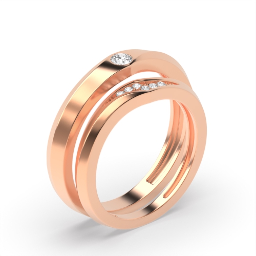 Pave Setting Round Rose Gold Chicness Couples Engagement Rings