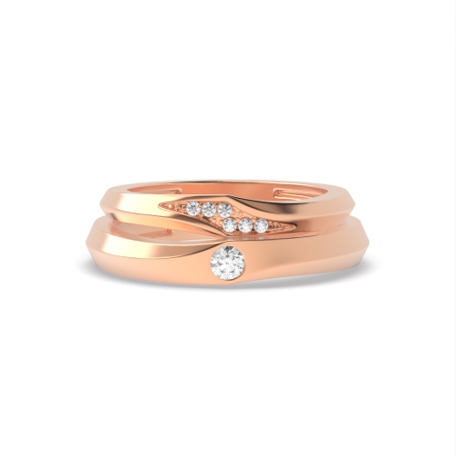 Pave Setting Round Rose Gold Chicness Couples Engagement Rings