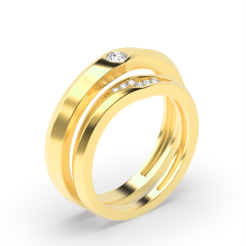 Pave Setting Round Yellow Gold Chicness Couples Engagement Rings