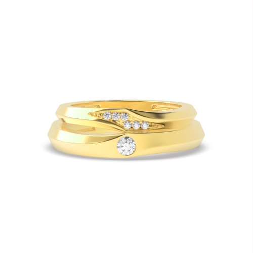 Pave Setting Round Yellow Gold Chicness Couples Engagement Rings