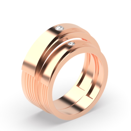 Bezel Setting Round Rose Gold Blossom Couples Engagement Rings