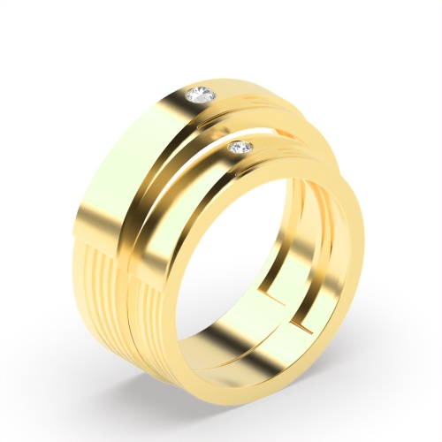 Bezel Setting Round Yellow Gold Blossom Couples Engagement Rings
