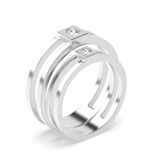 bezel setting round shape diamond couple band wedding ring