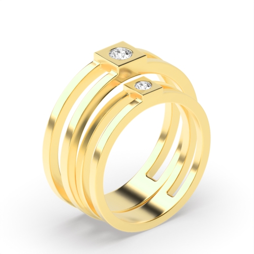 bezel setting round shape diamond couple band wedding ring