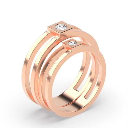Bezel Setting Round Rose Gold Sleekness Couples Engagement Rings