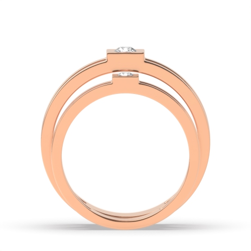 Bezel Setting Round Rose Gold Sleekness Couples Engagement Rings