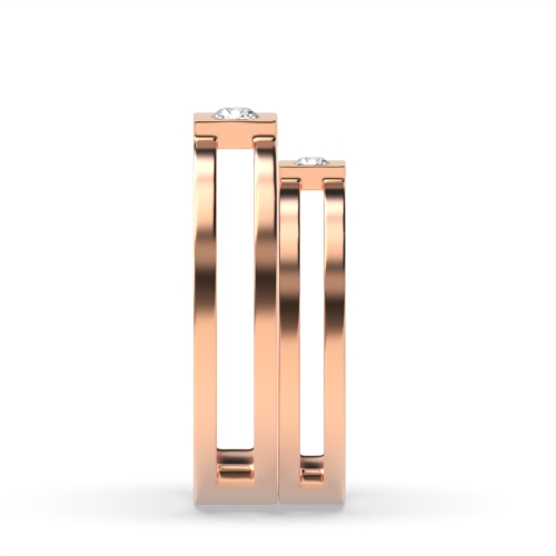 Bezel Setting Round Rose Gold Sleekness Couples Engagement Rings