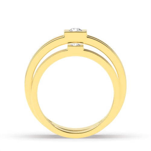 Bezel Setting Round Yellow Gold Sleekness Couples Engagement Rings