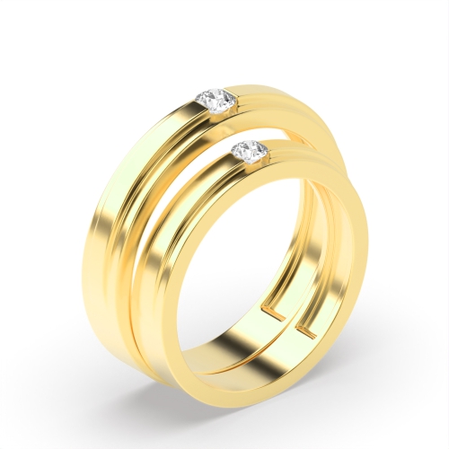 Channel Setting Round Yellow Gold Beginning with couple Couples Engagement Rings