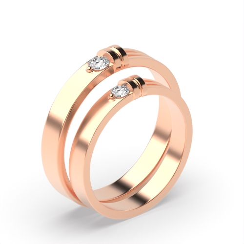 Channel Setting Round Rose Gold Couple band solitare Couples Engagement Rings