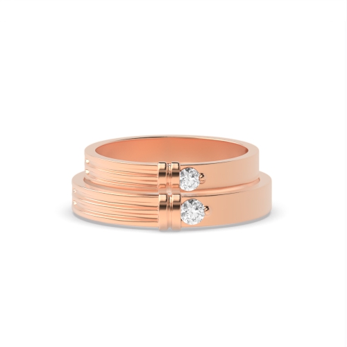 Channel Setting Round Rose Gold Couple band solitare Couples Engagement Rings