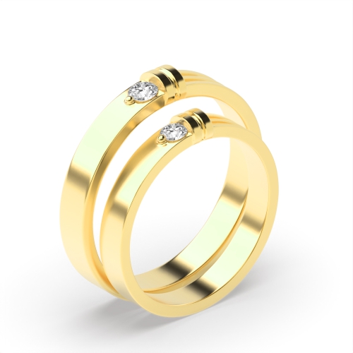 Channel Setting Round Yellow Gold Couple band solitare Couples Engagement Rings