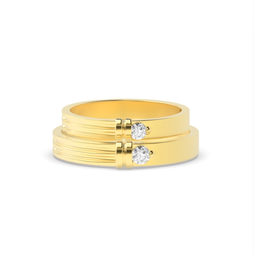 Channel Setting Round Yellow Gold Couple band solitare Couples Engagement Rings