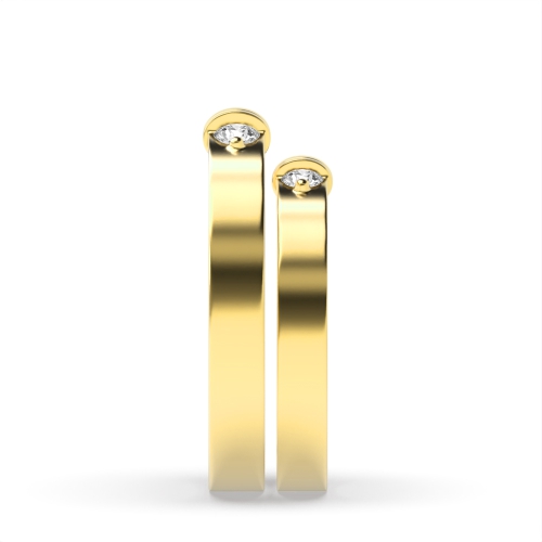 Channel Setting Round Yellow Gold Couple band solitare Couples Engagement Rings